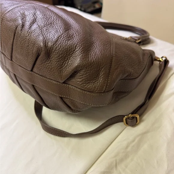 Tory Burch Brown Pebbled Leather Logo Tote Shoulder Bag